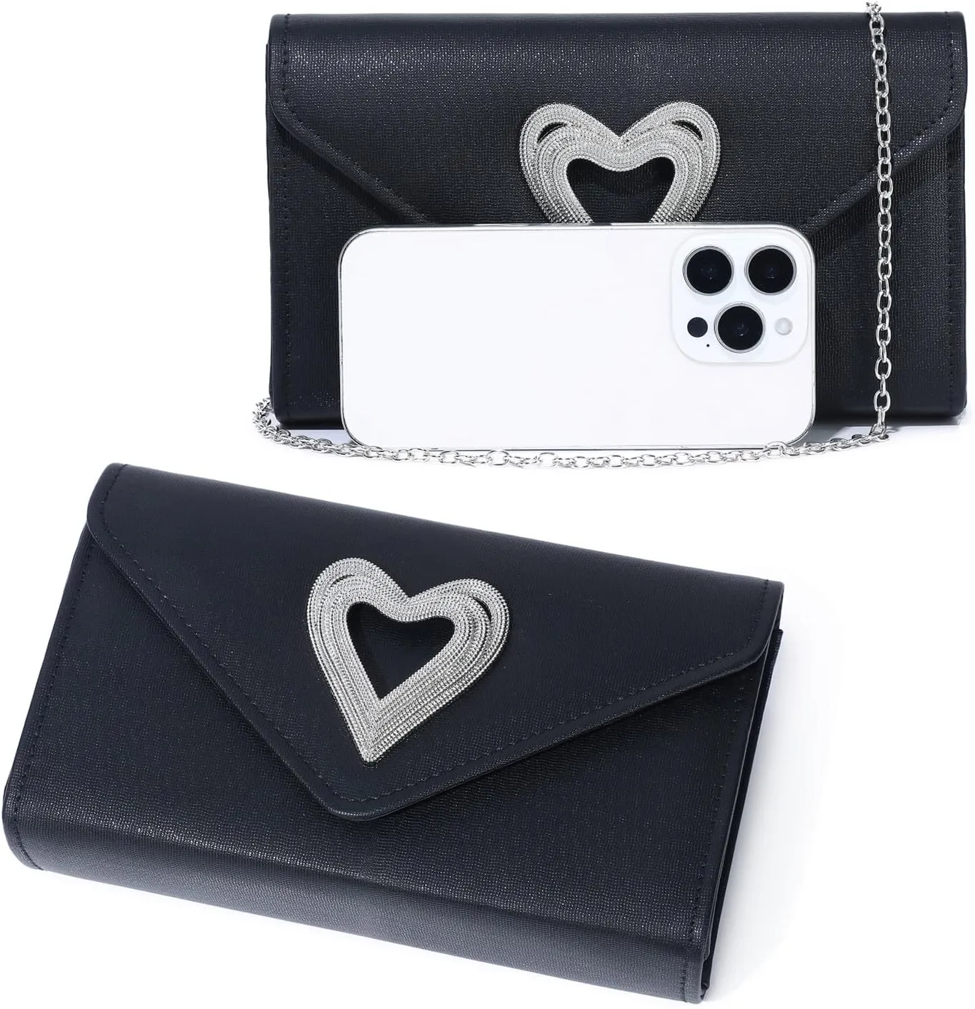Elegant Heart-Accent Clutch for Women - Sparkly Evening Bag, Ideal for Weddings, Romantic Parties & Formal Events