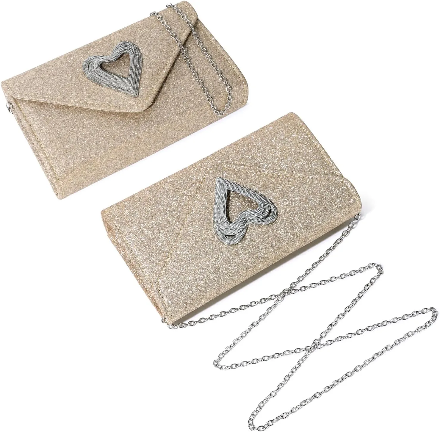 Elegant Heart-Accent Clutch for Women - Sparkly Evening Bag, Ideal for Weddings, Romantic Parties & Formal Events