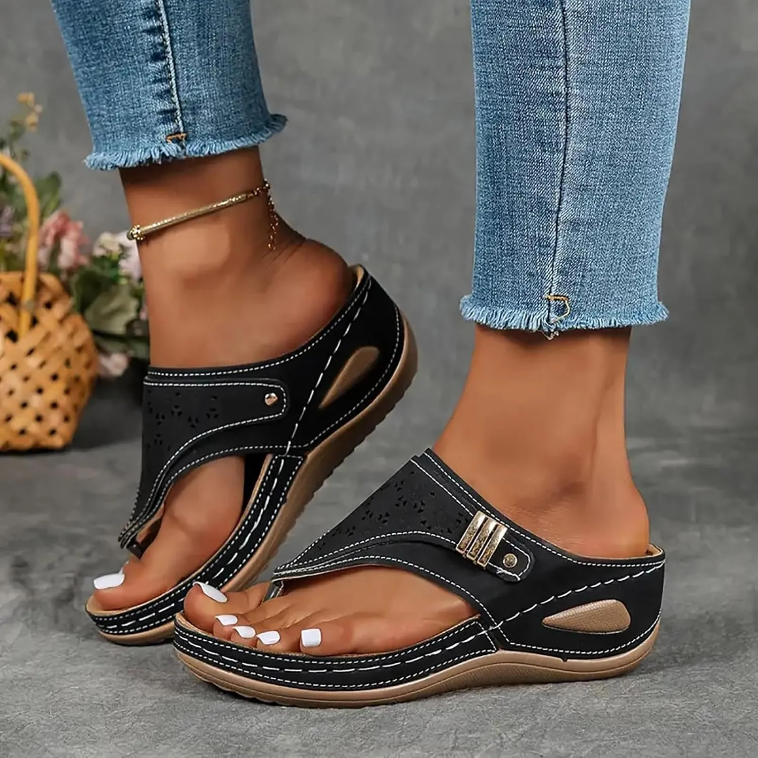 Espadrilles Wedge Sandals for Women 2025 Dressy Summer Orthopedic Comfortable Arch Support Casual Slip on Flats Flip Flops Beach Vacation Outdoor Slides Slipper Shoes