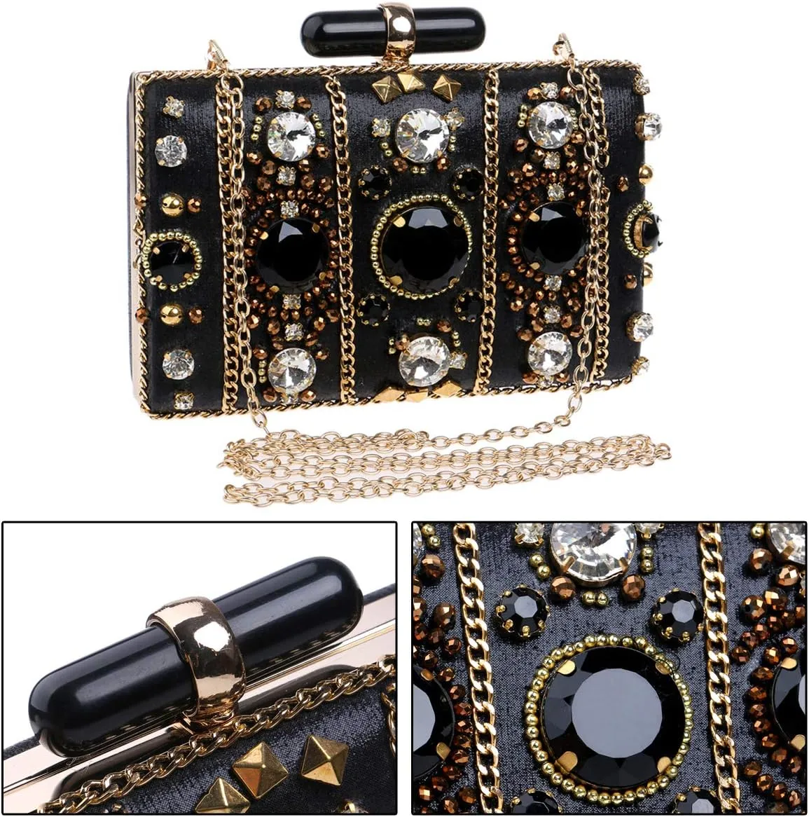 Evening Bag Women Clutches Purse Strap Event Handbag Makeup Wedding Rhinestones