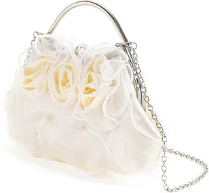 Evening BagsWomen Evening Bag Satins Crossbody Bag Wedding Evening Clutches Bag Flower Handbag and Purse Chain Strap Shoulder Bag