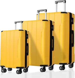 Expandable Hard Shell Suitcase Set, 3-Piece Luggage with Double Spinner Wheels, Yellow