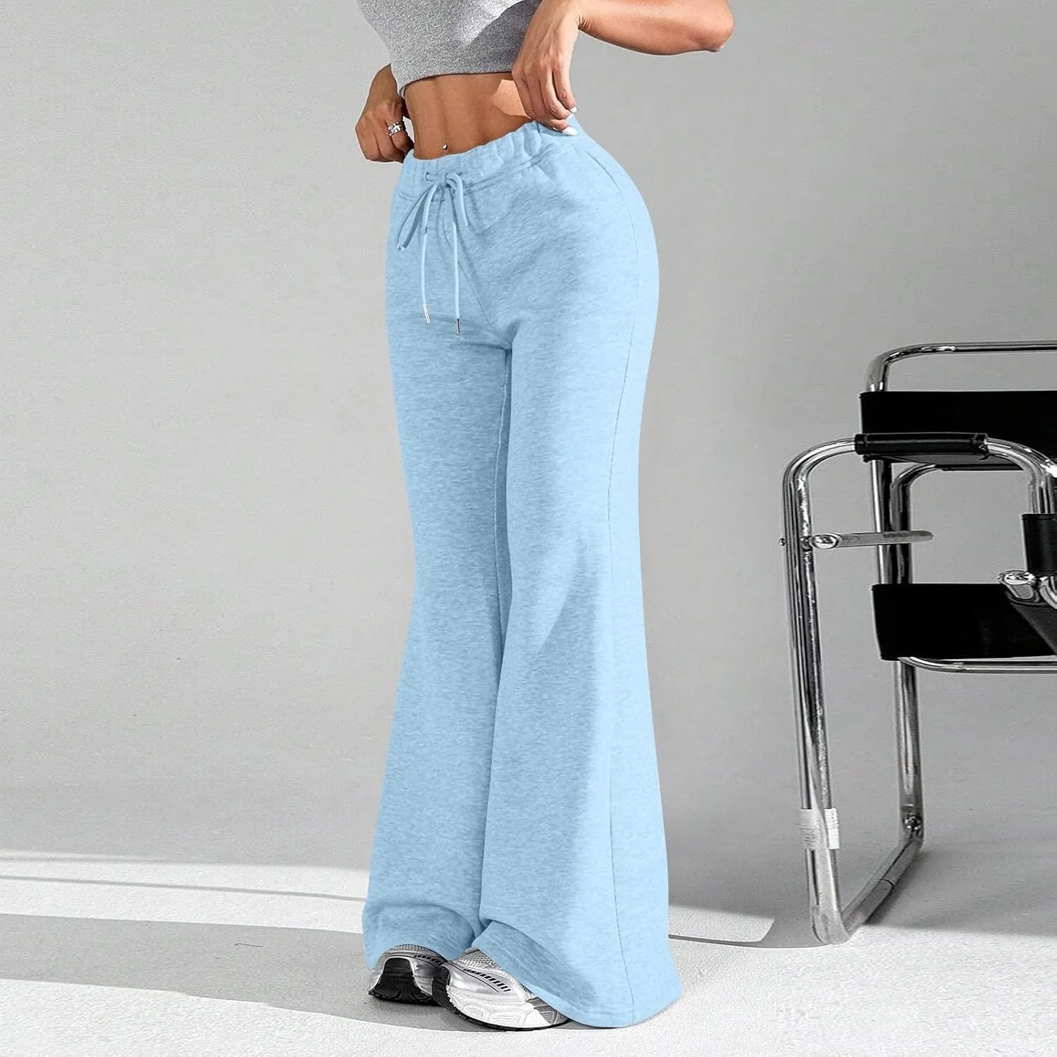 Flared Sweatpants for Women Baggy Drawstring High Waisted Yoga Pants Bell Bottom Tummy Control Sweat Pants w/Pockets