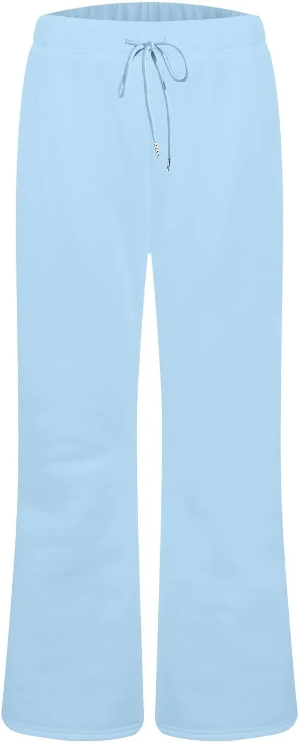 Flared Sweatpants for Women Baggy Drawstring High Waisted Yoga Pants Bell Bottom Tummy Control Sweat Pants w/Pockets