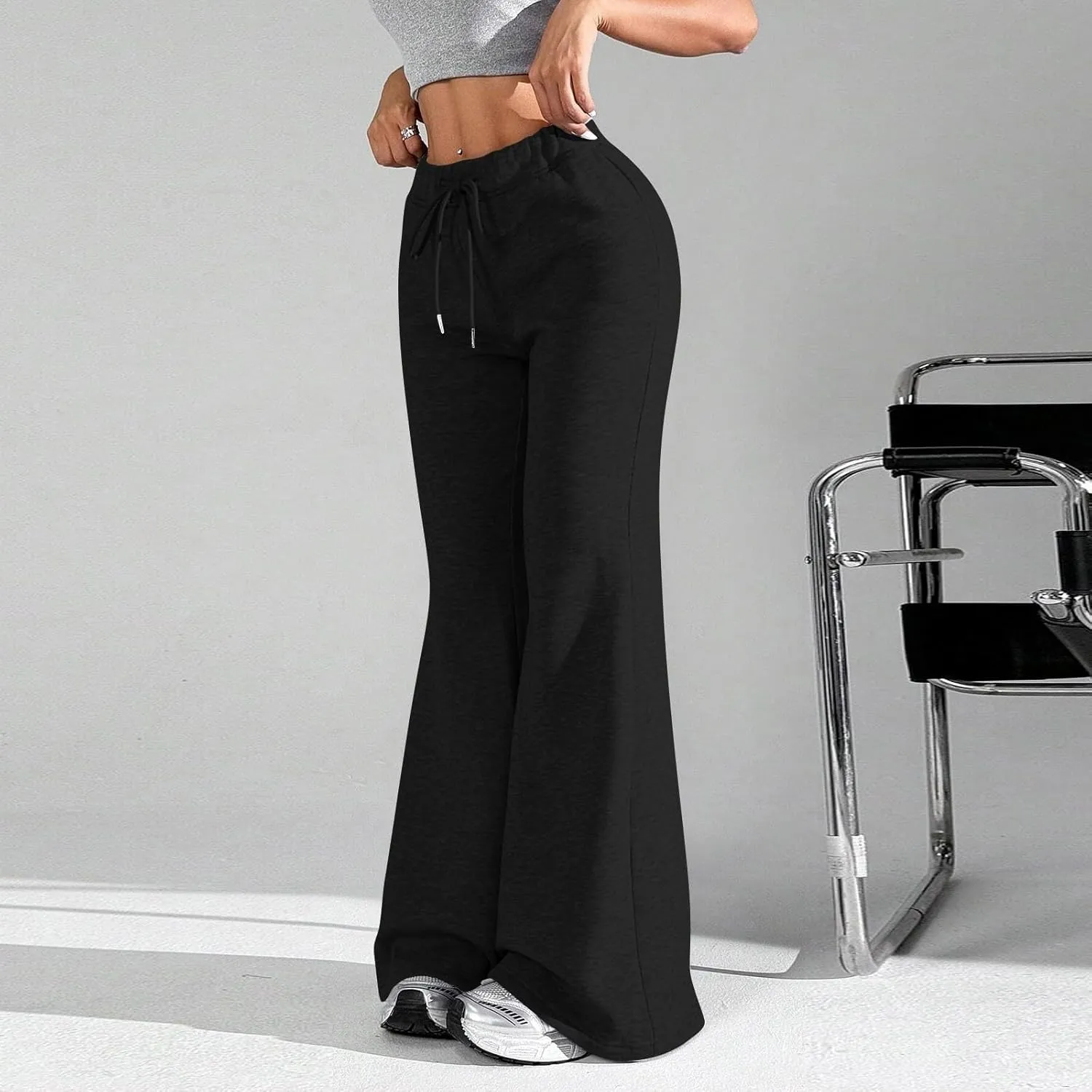 Flared Sweatpants for Women Baggy Drawstring High Waisted Yoga Pants Bell Bottom Tummy Control Sweat Pants w/Pockets