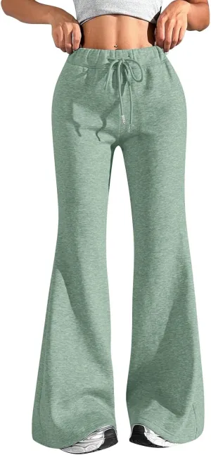 Flared Sweatpants for Women Baggy Drawstring High Waisted Yoga Pants Bell Bottom Tummy Control Sweat Pants w/Pockets
