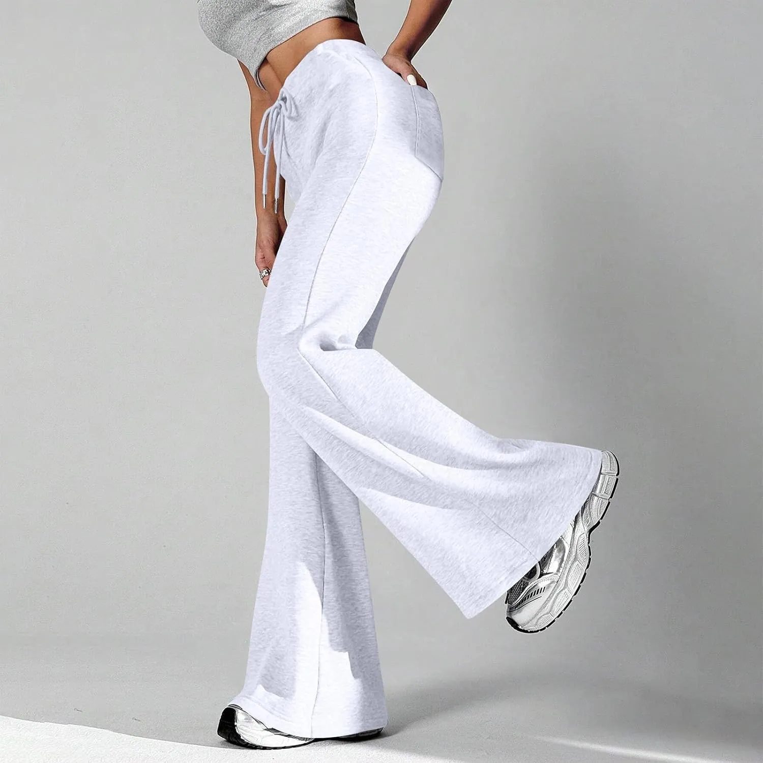 Flared Sweatpants for Women Baggy Drawstring High Waisted Yoga Pants Bell Bottom Tummy Control Sweat Pants w/Pockets