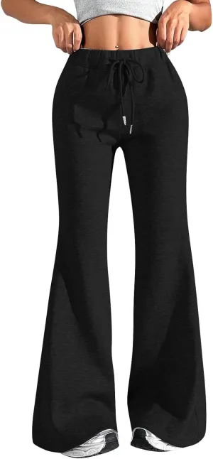 Flared Sweatpants for Women Baggy Drawstring High Waisted Yoga Pants Bell Bottom Tummy Control Sweat Pants w/Pockets