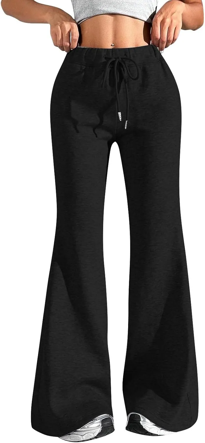 Flared Sweatpants for Women Baggy Drawstring High Waisted Yoga Pants Bell Bottom Tummy Control Sweat Pants w/Pockets