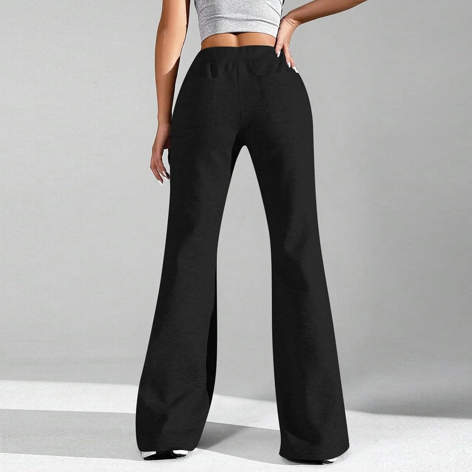 Flared Sweatpants for Women Baggy Drawstring High Waisted Yoga Pants Bell Bottom Tummy Control Sweat Pants w/Pockets