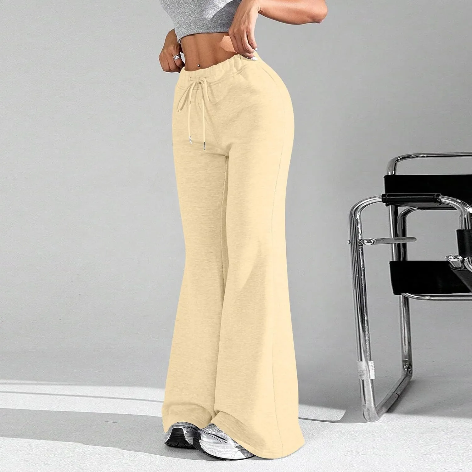 Flared Sweatpants for Women Baggy Drawstring High Waisted Yoga Pants Bell Bottom Tummy Control Sweat Pants w/Pockets