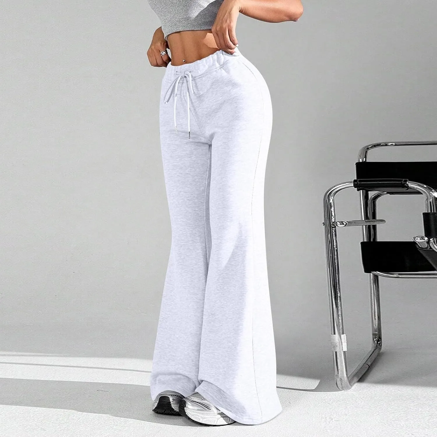 Flared Sweatpants for Women Baggy Drawstring High Waisted Yoga Pants Bell Bottom Tummy Control Sweat Pants w/Pockets