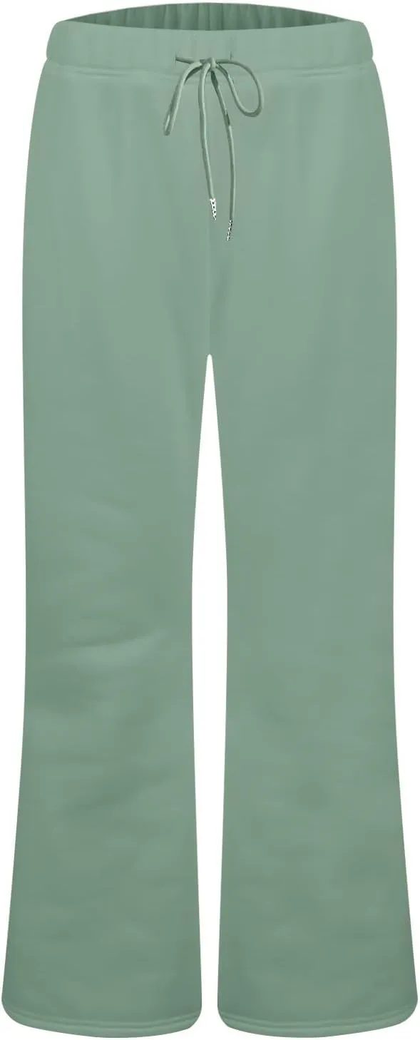 Flared Sweatpants for Women Baggy Drawstring High Waisted Yoga Pants Bell Bottom Tummy Control Sweat Pants w/Pockets