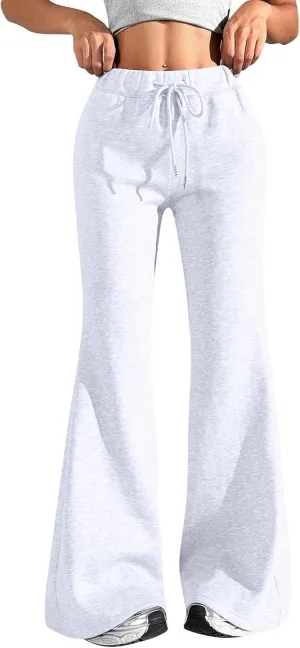 Flared Sweatpants for Women Baggy Drawstring High Waisted Yoga Pants Bell Bottom Tummy Control Sweat Pants w/Pockets