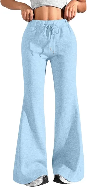 Flared Sweatpants for Women Baggy Drawstring High Waisted Yoga Pants Bell Bottom Tummy Control Sweat Pants w/Pockets