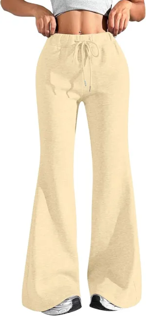 Flared Sweatpants for Women Baggy Drawstring High Waisted Yoga Pants Bell Bottom Tummy Control Sweat Pants w/Pockets
