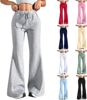 Flared Sweatpants for Women Baggy Drawstring High Waisted Yoga Pants Bell Bottom Tummy Control Sweat Pants w/Pockets