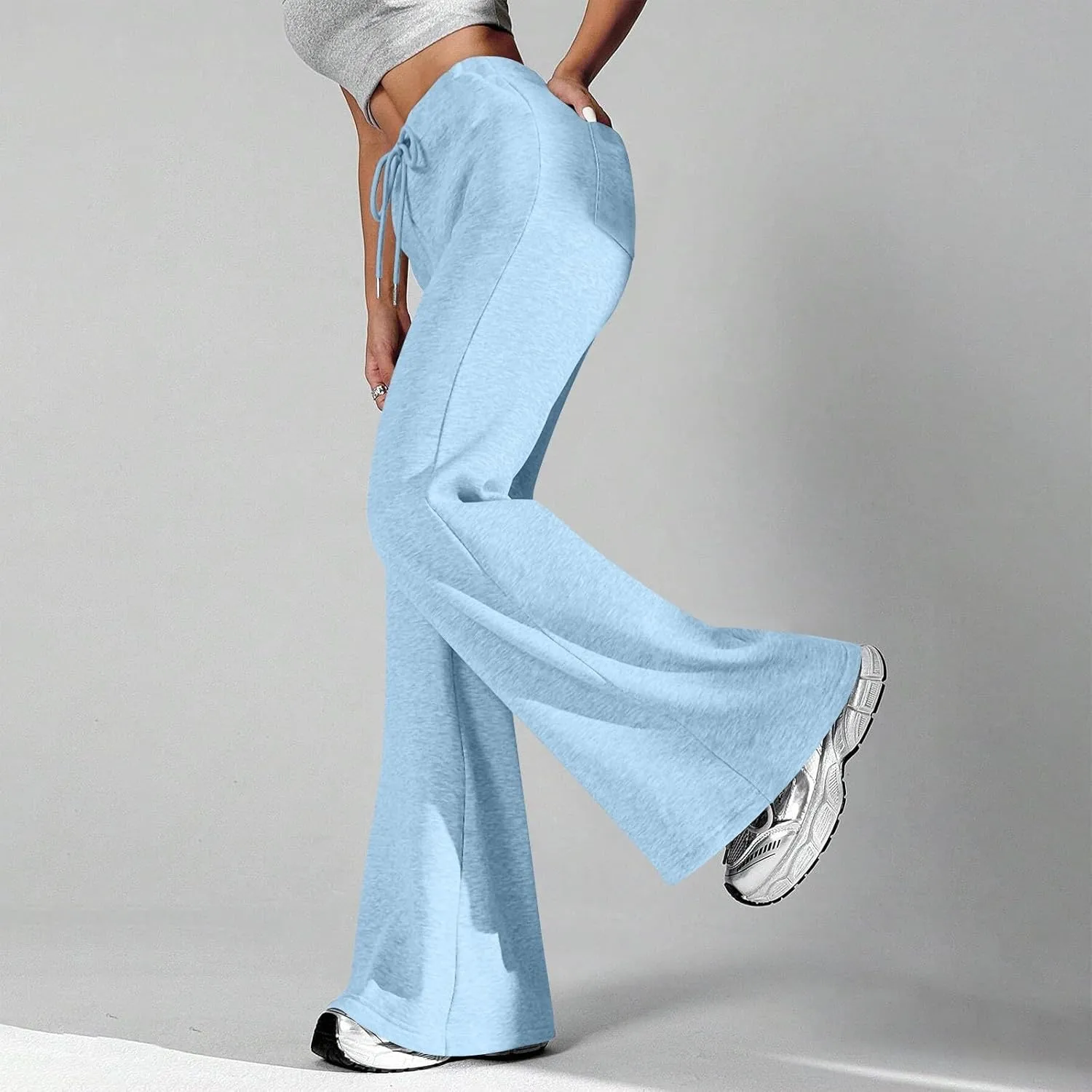 Flared Sweatpants for Women Baggy Drawstring High Waisted Yoga Pants Bell Bottom Tummy Control Sweat Pants w/Pockets