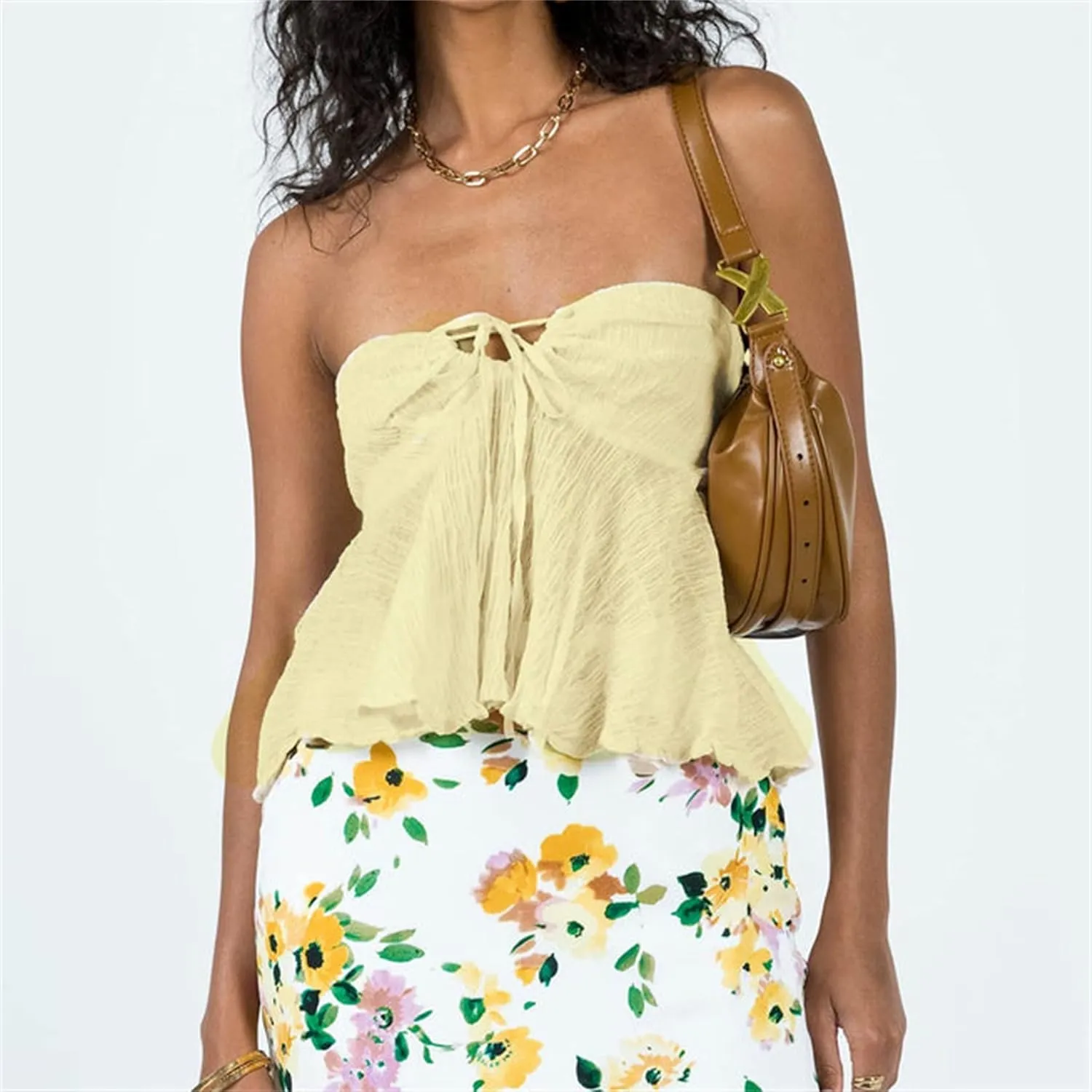 Flowy Tube Tops for Women Y2k Strapless Backless Tube Top Ruffle Off Shoulder Bandeau Tops Going Out Tops Streetwear