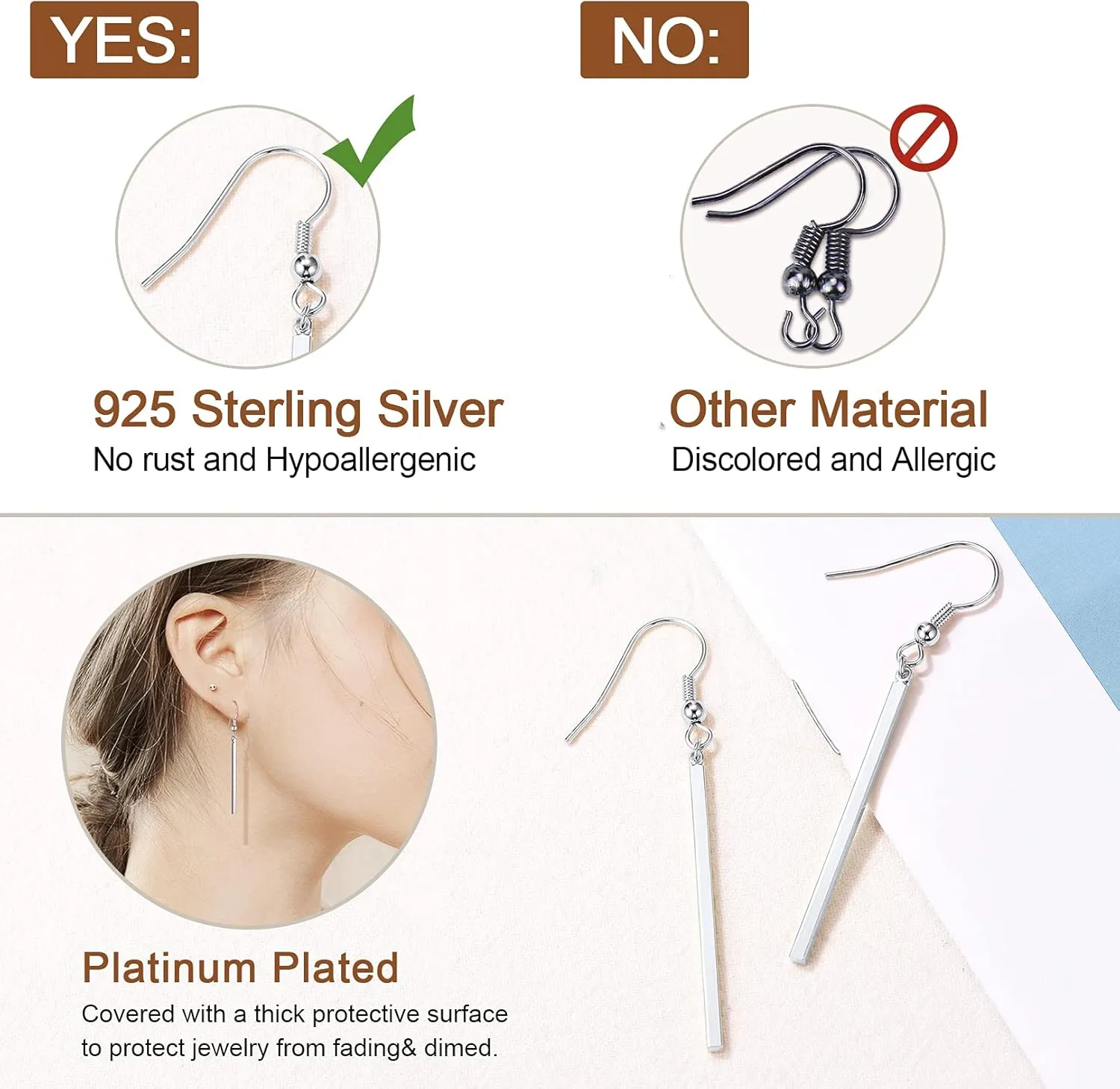 FOCALOOK Long Vertical Bar Dangle Earrings for Women Hypoallergenic 14K Gold Plated/Black/Silver Circle Hoop Bar Drop Earrings (With Gift Box)