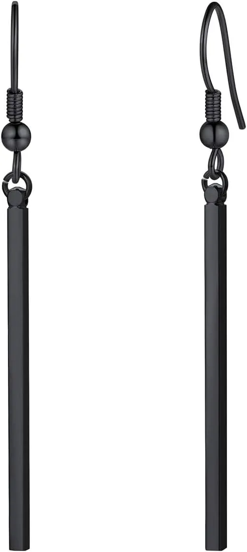 FOCALOOK Long Vertical Bar Dangle Earrings for Women Hypoallergenic 14K Gold Plated/Black/Silver Circle Hoop Bar Drop Earrings (With Gift Box)