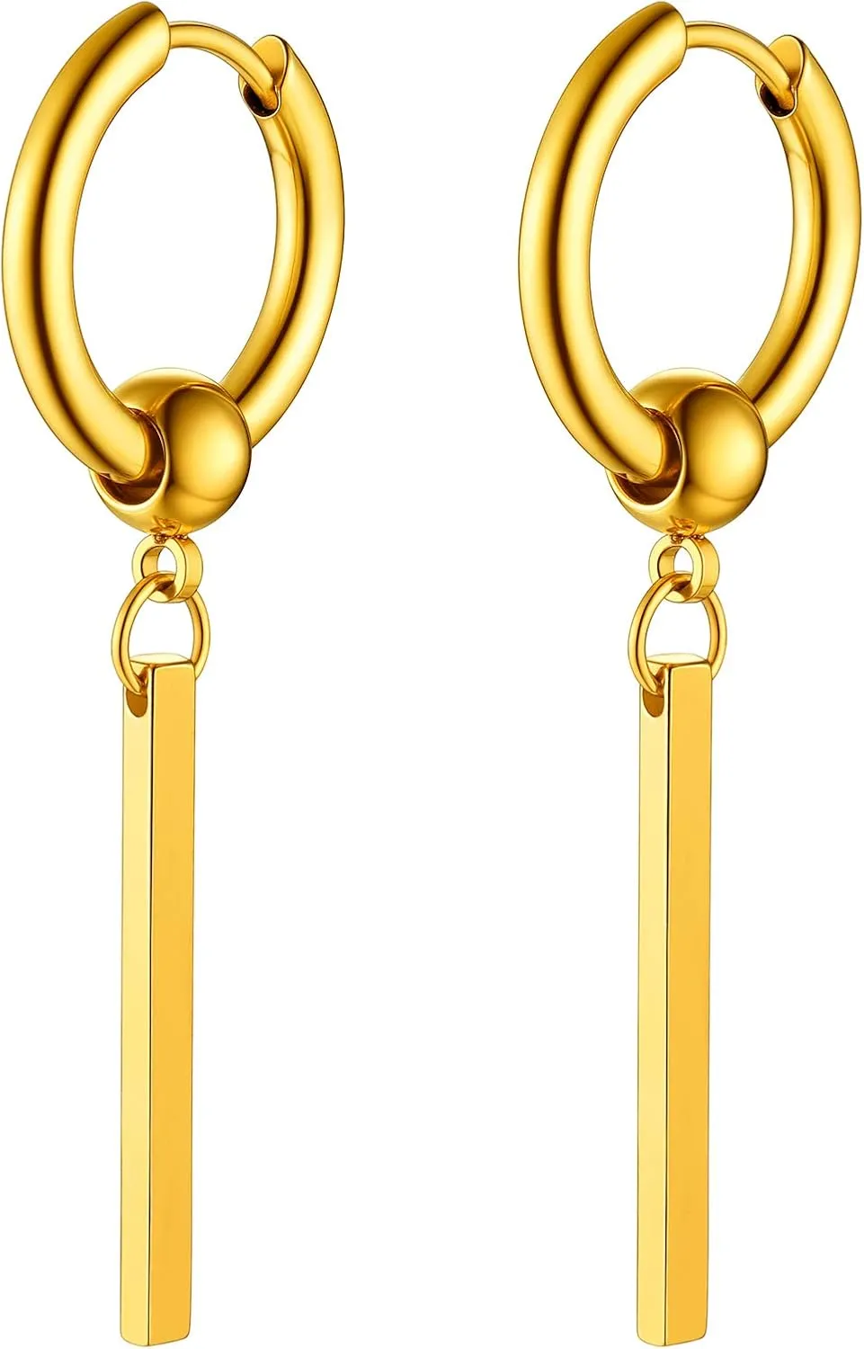 FOCALOOK Long Vertical Bar Dangle Earrings for Women Hypoallergenic 14K Gold Plated/Black/Silver Circle Hoop Bar Drop Earrings (With Gift Box)