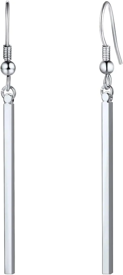 FOCALOOK Long Vertical Bar Dangle Earrings for Women Hypoallergenic 14K Gold Plated/Black/Silver Circle Hoop Bar Drop Earrings (With Gift Box)