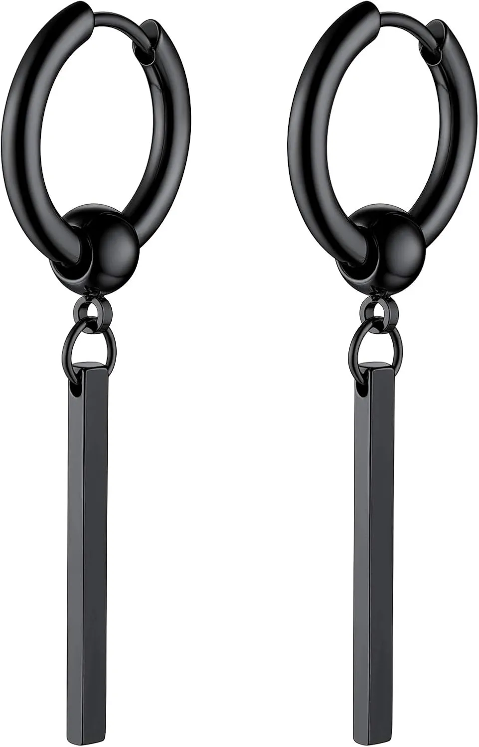 FOCALOOK Long Vertical Bar Dangle Earrings for Women Hypoallergenic 14K Gold Plated/Black/Silver Circle Hoop Bar Drop Earrings (With Gift Box)