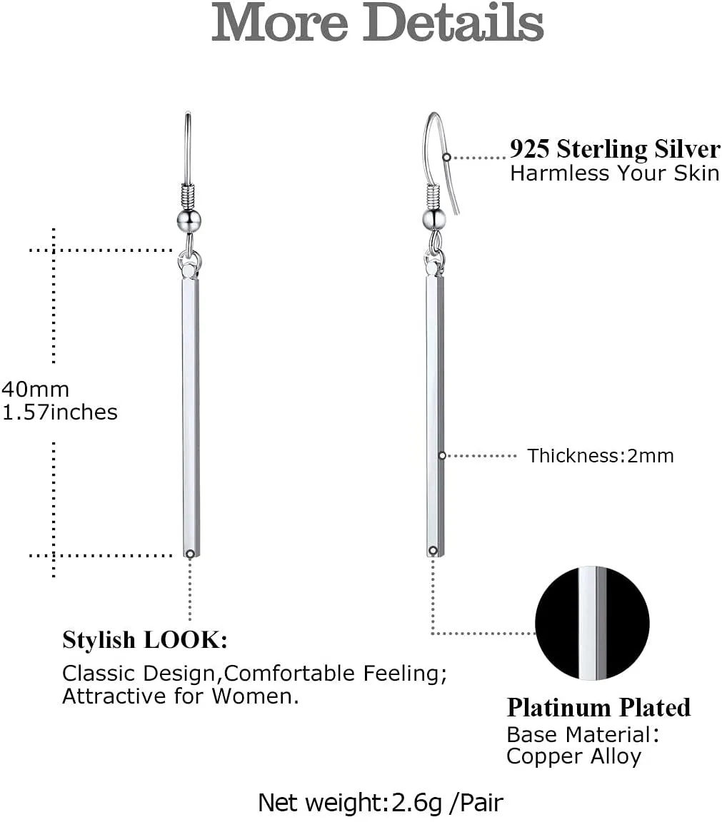 FOCALOOK Long Vertical Bar Dangle Earrings for Women Hypoallergenic 14K Gold Plated/Black/Silver Circle Hoop Bar Drop Earrings (With Gift Box)