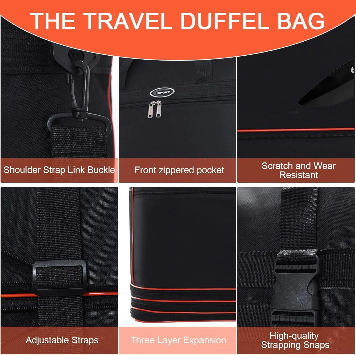 Foldable Duffel Bag,Large Expandable Travel Duffle Bag Waterproof Collapsible Luggage Carry on Duffel Bag with Handle-Black