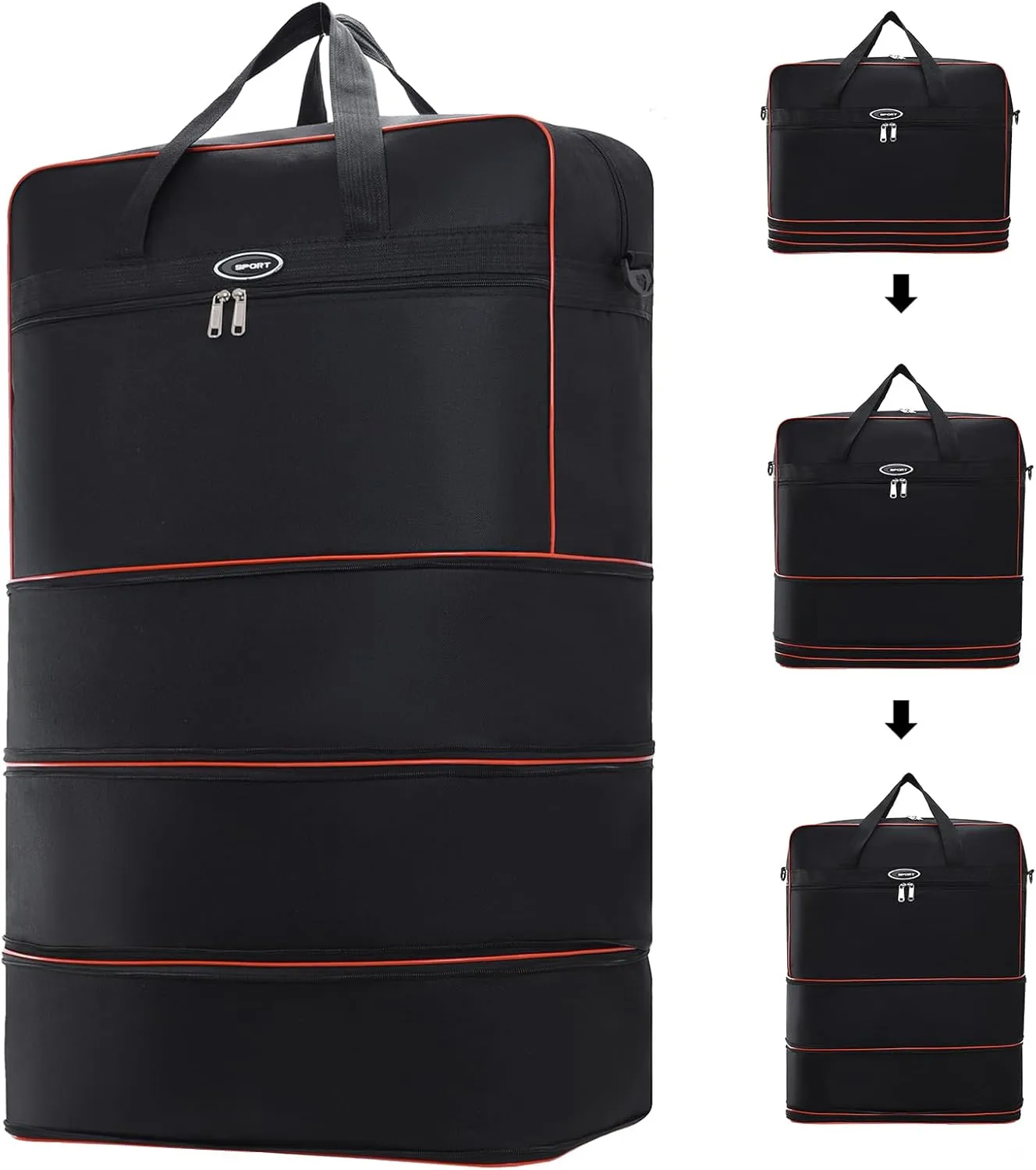 Foldable Duffel Bag,Large Expandable Travel Duffle Bag Waterproof Collapsible Luggage Carry on Duffel Bag with Handle-Black