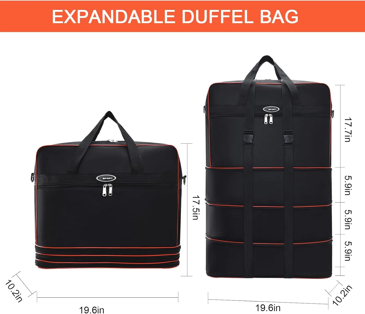 Foldable Duffel Bag,Large Expandable Travel Duffle Bag Waterproof Collapsible Luggage Carry on Duffel Bag with Handle-Black