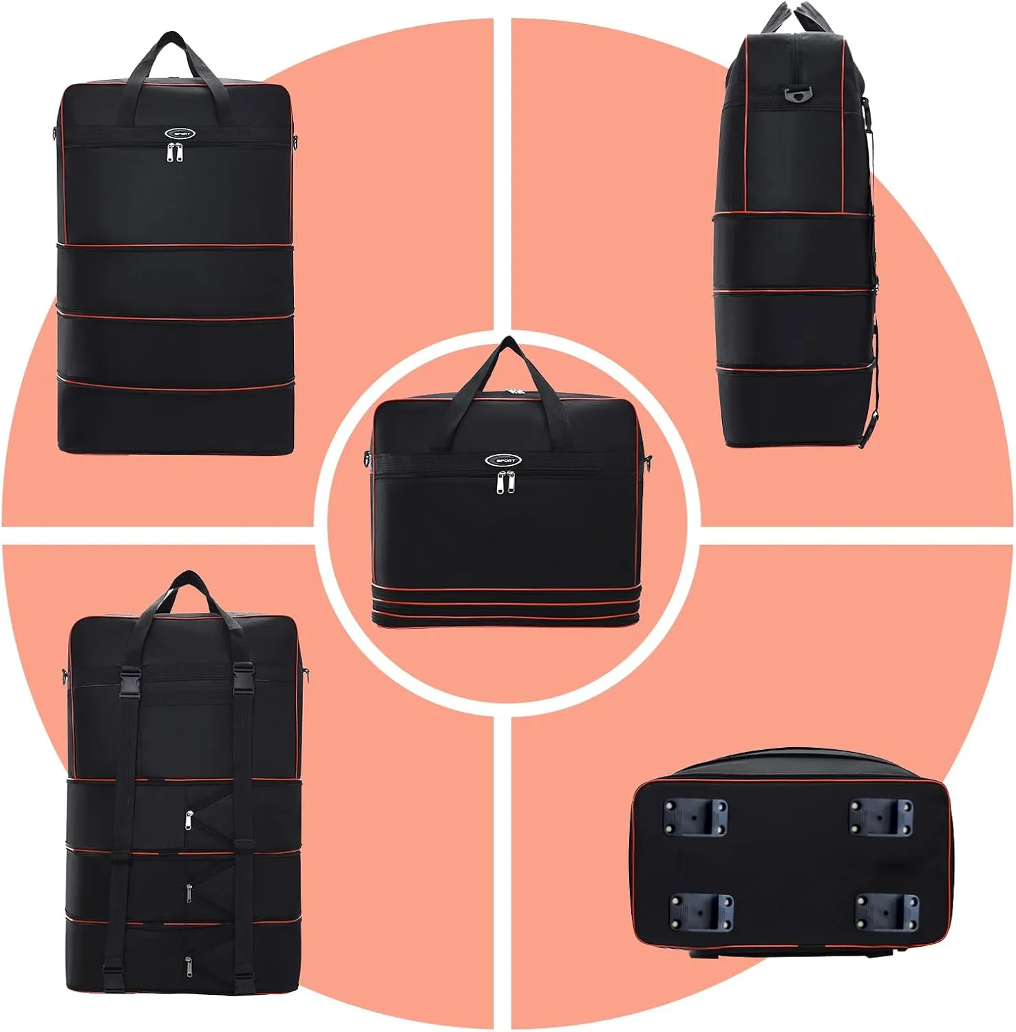 Foldable Duffel Bag,Large Expandable Travel Duffle Bag Waterproof Collapsible Luggage Carry on Duffel Bag with Handle-Black