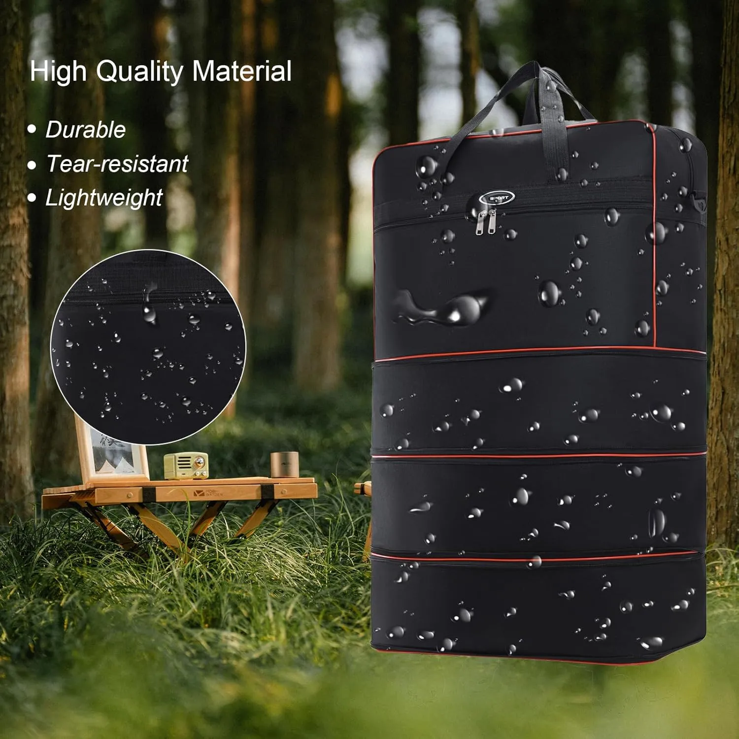 Foldable Duffel Bag,Large Expandable Travel Duffle Bag Waterproof Collapsible Luggage Carry on Duffel Bag with Handle-Black
