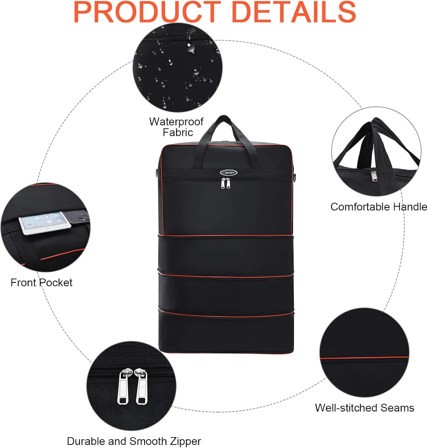 Foldable Duffel Bag,Large Expandable Travel Duffle Bag Waterproof Collapsible Luggage Carry on Duffel Bag with Handle-Black