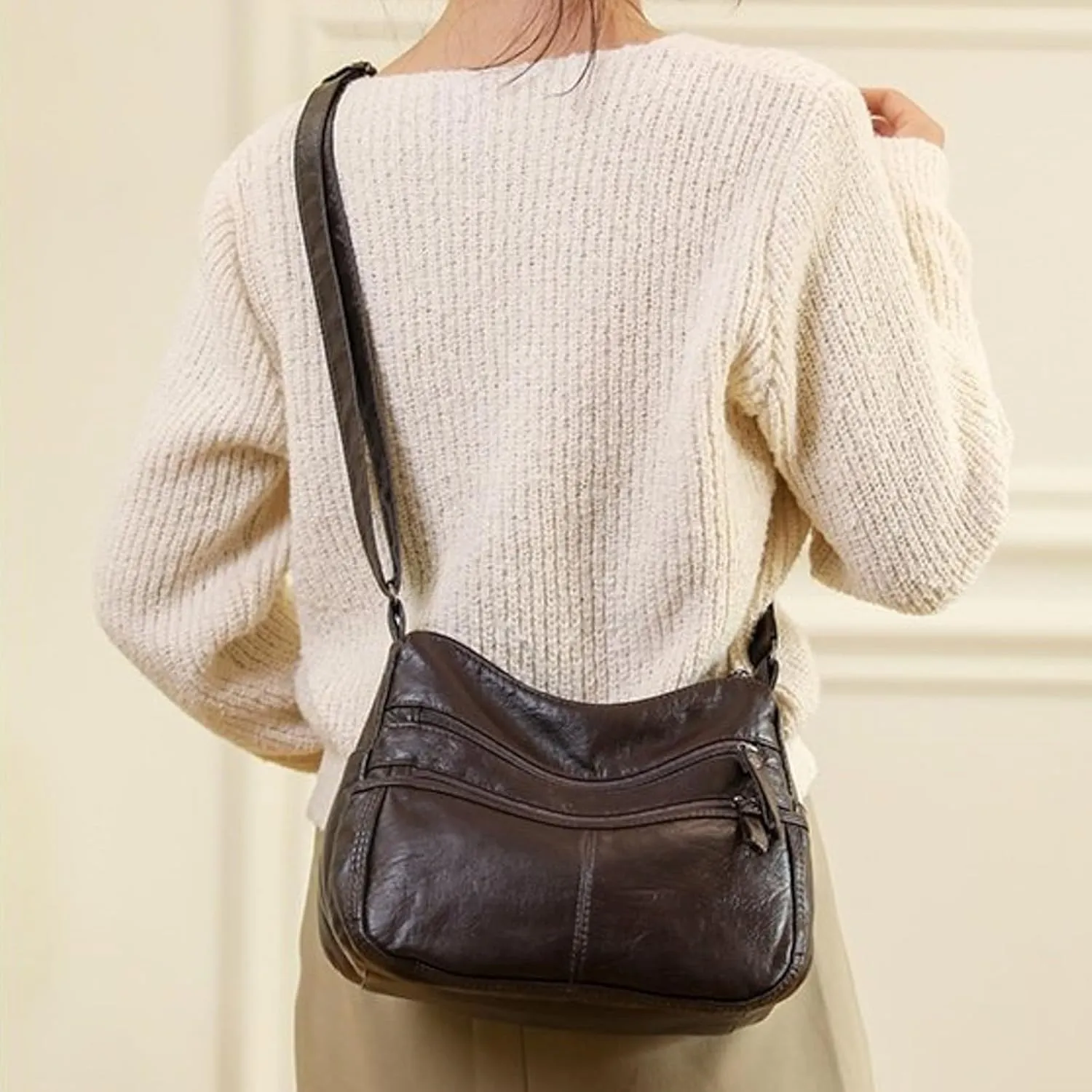 Foldie Crossbody Bags for Women Cute Hobo Tote Handbags Mini Clutch Purses with Zipper Closure Luxury Travel Bag(Brown)