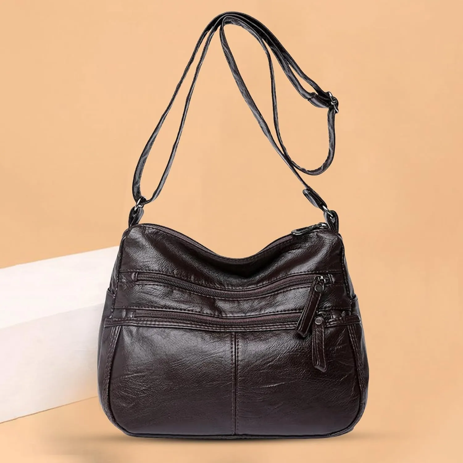 Foldie Crossbody Bags for Women Cute Hobo Tote Handbags Mini Clutch Purses with Zipper Closure Luxury Travel Bag(Brown)