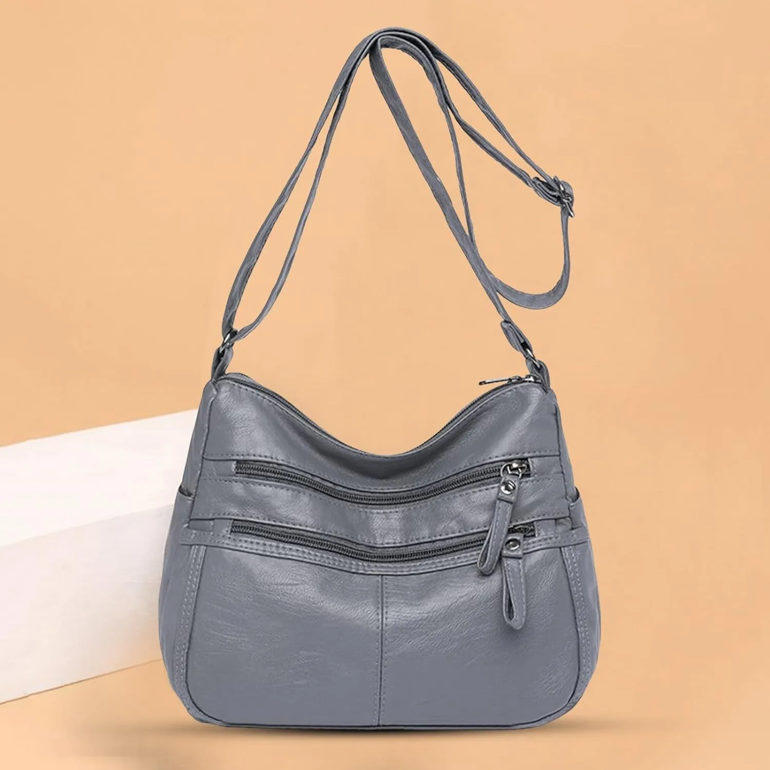 Foldie Crossbody Bags for Women Cute Hobo Tote Handbags Mini Clutch Purses with Zipper Closure Luxury Travel Bag(Grey)