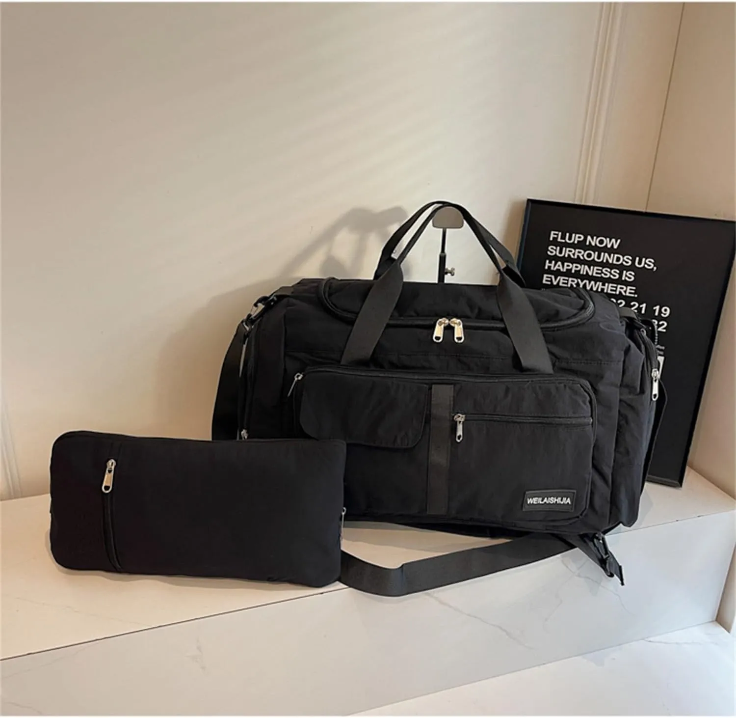 Folding Travel Garment Bag Expandable Carry on, Travel Luggage Organizer for Suitcase Clothes Storage Bag (Black,40L)