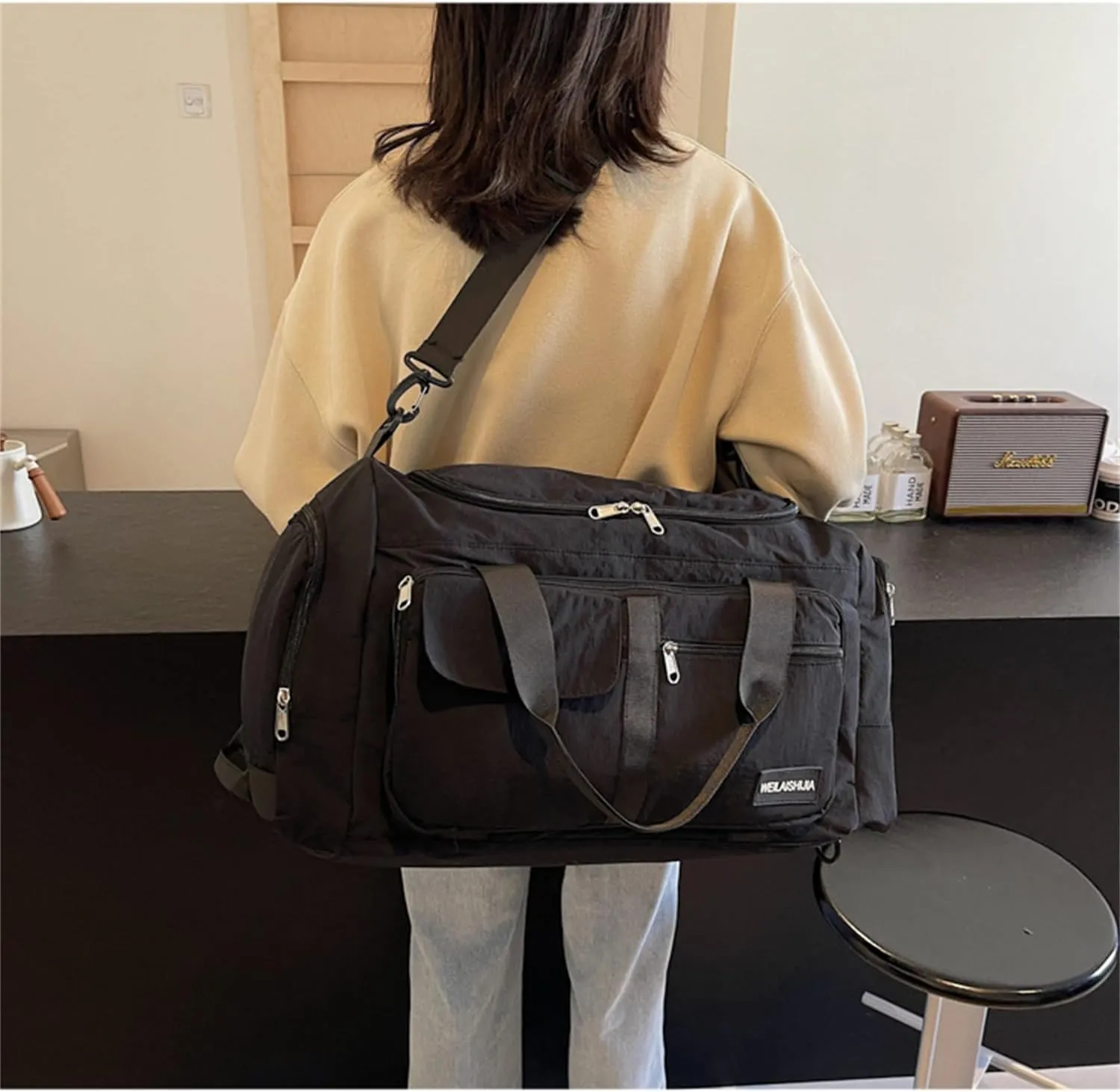 Folding Travel Garment Bag Expandable Carry on, Travel Luggage Organizer for Suitcase Clothes Storage Bag (Black,40L)