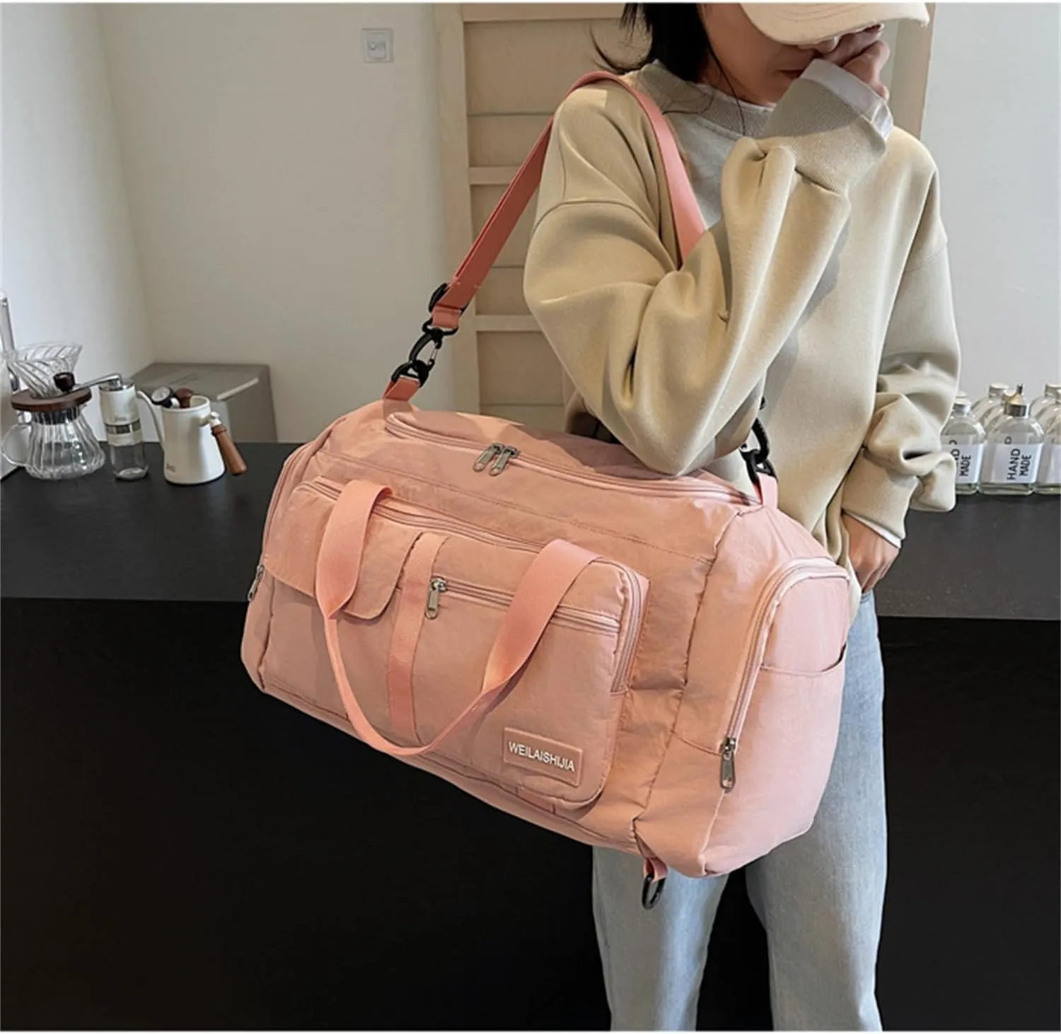 Folding Travel Garment Bag Expandable Carry on, Travel Luggage Organizer for Suitcase Clothes Storage Bag (Pink,40L)