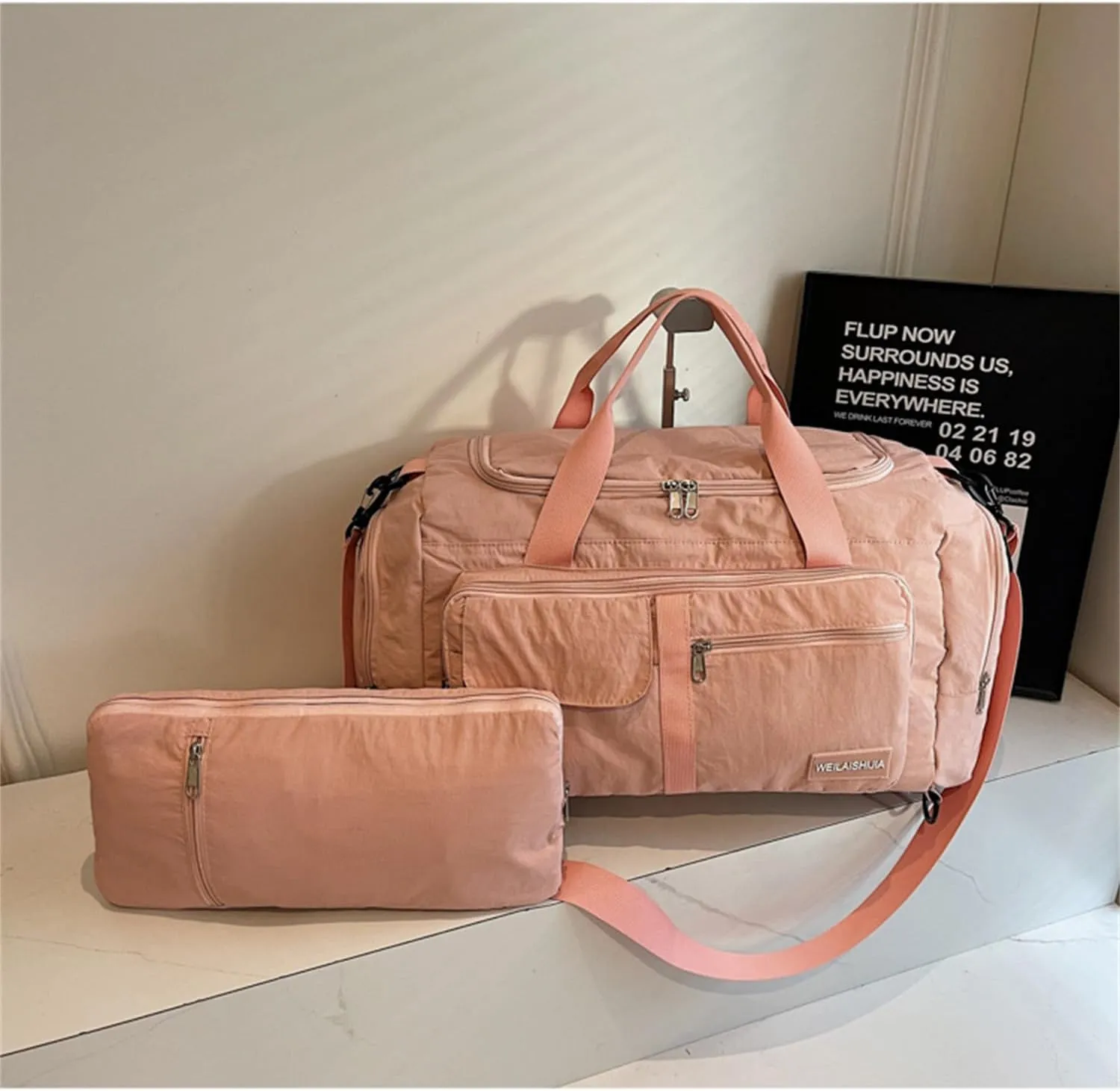 Folding Travel Garment Bag Expandable Carry on, Travel Luggage Organizer for Suitcase Clothes Storage Bag (Pink,40L)