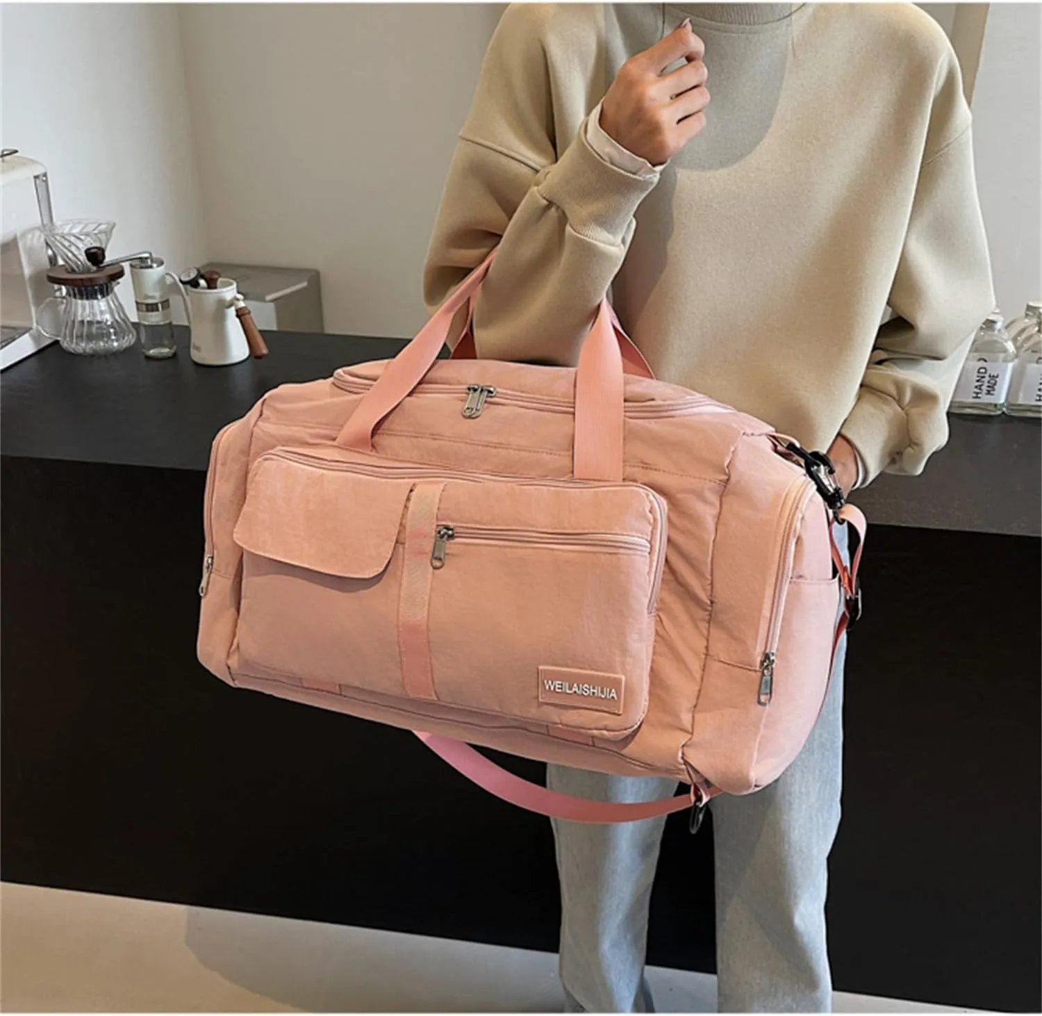 Folding Travel Garment Bag Expandable Carry on, Travel Luggage Organizer for Suitcase Clothes Storage Bag (Pink,40L)