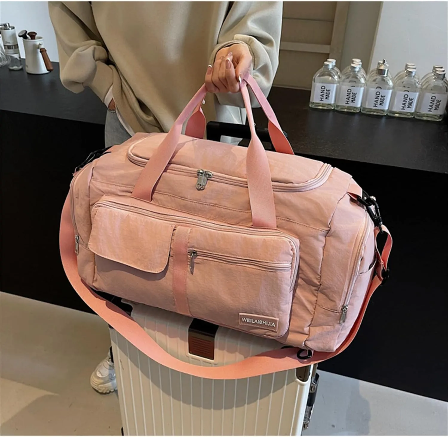 Folding Travel Garment Bag Expandable Carry on, Travel Luggage Organizer for Suitcase Clothes Storage Bag (Pink,40L)