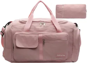 Folding Travel Garment Bag Expandable Carry on, Travel Luggage Organizer for Suitcase Clothes Storage Bag (Pink,40L)