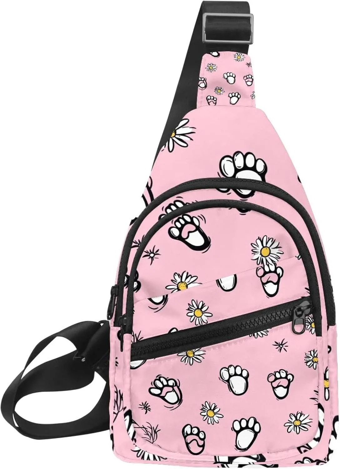 foot prints and daisy flower (6) Chest Daypack Crossbody Backpack for Women Men
