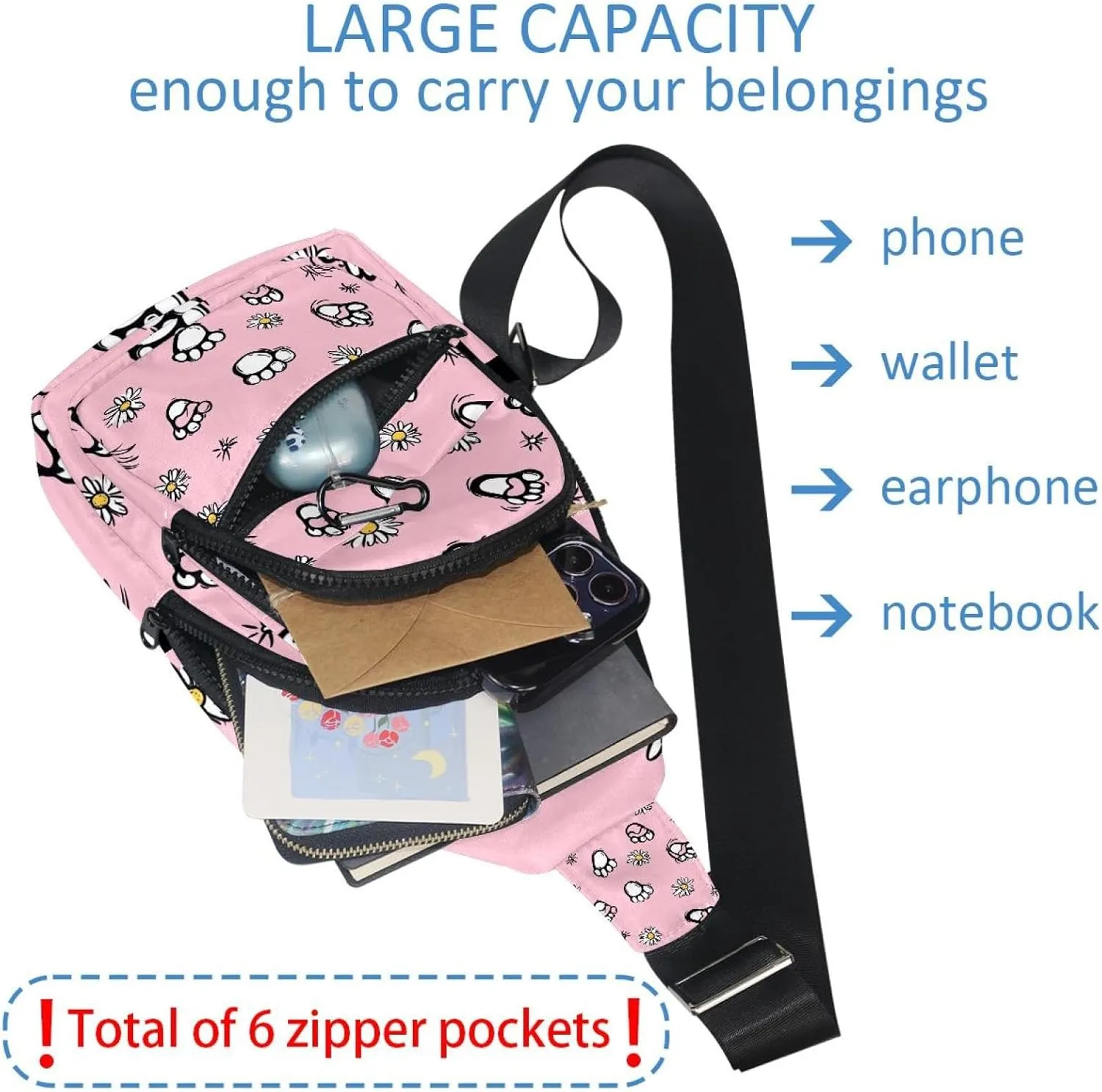 foot prints and daisy flower (6) Chest Daypack Crossbody Backpack for Women Men