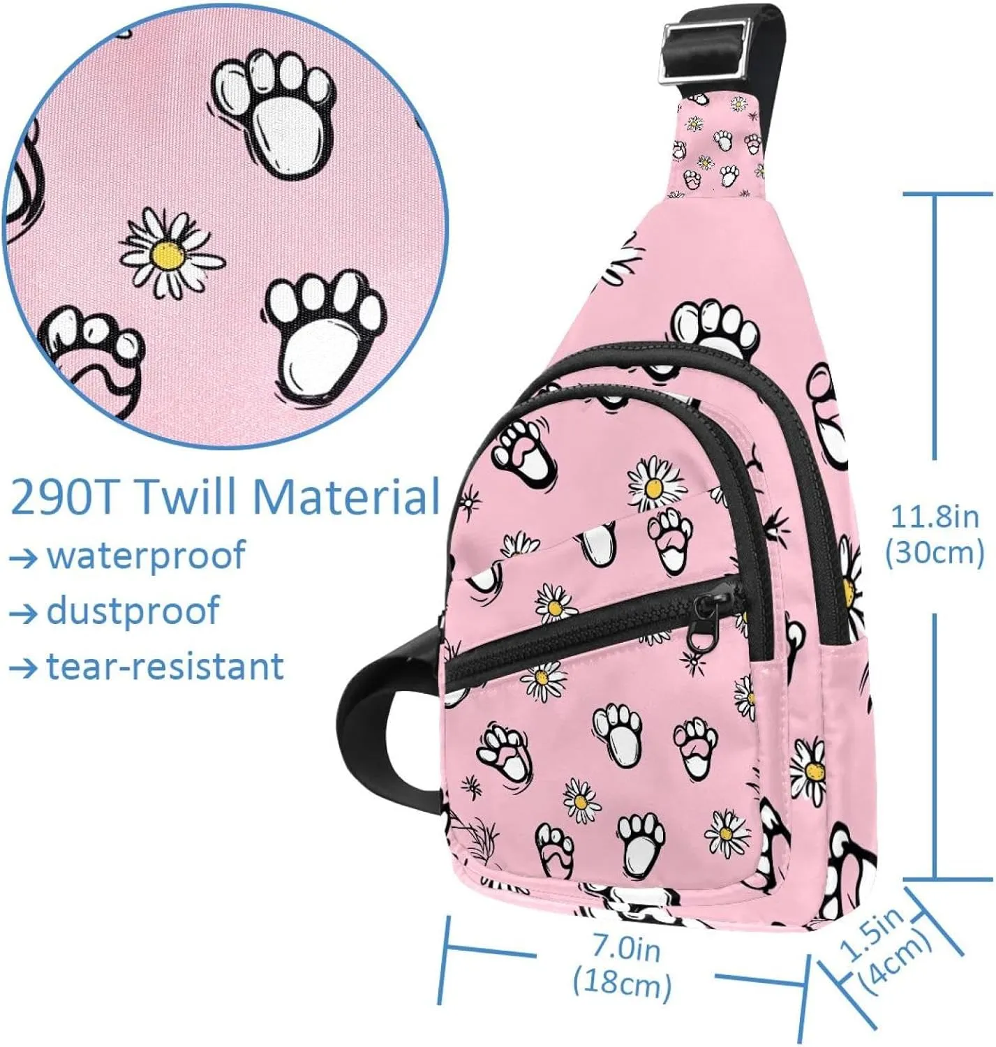 foot prints and daisy flower (6) Chest Daypack Crossbody Backpack for Women Men
