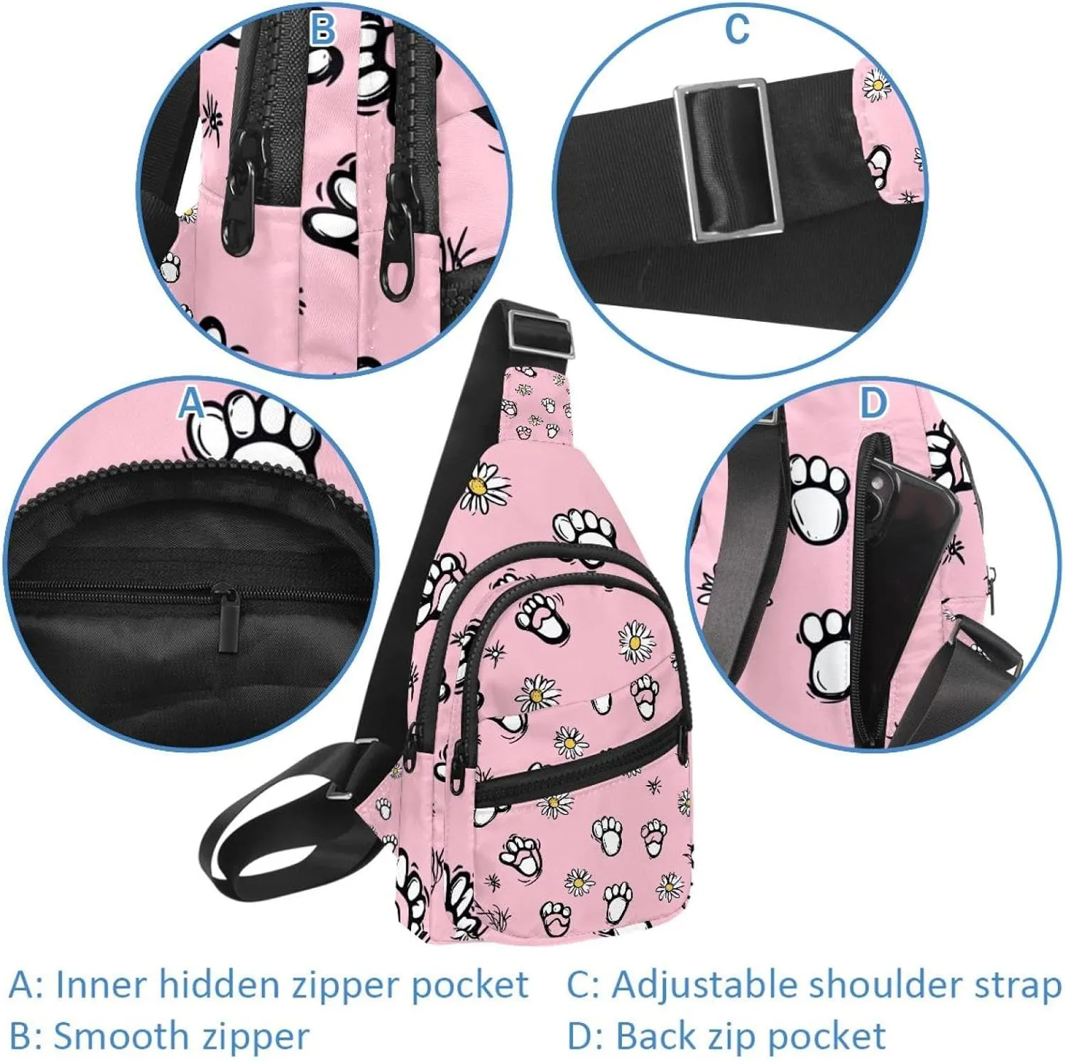 foot prints and daisy flower (6) Chest Daypack Crossbody Backpack for Women Men