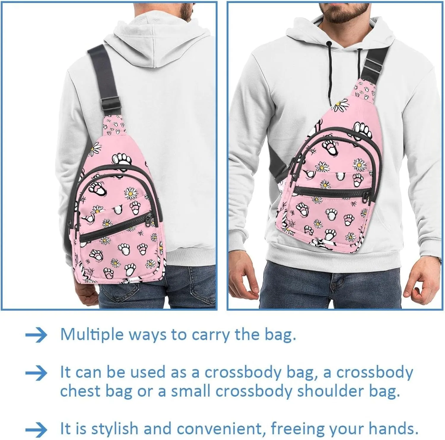 foot prints and daisy flower (6) Chest Daypack Crossbody Backpack for Women Men